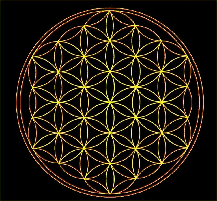 Golden Flower of Life pattern on a black background.