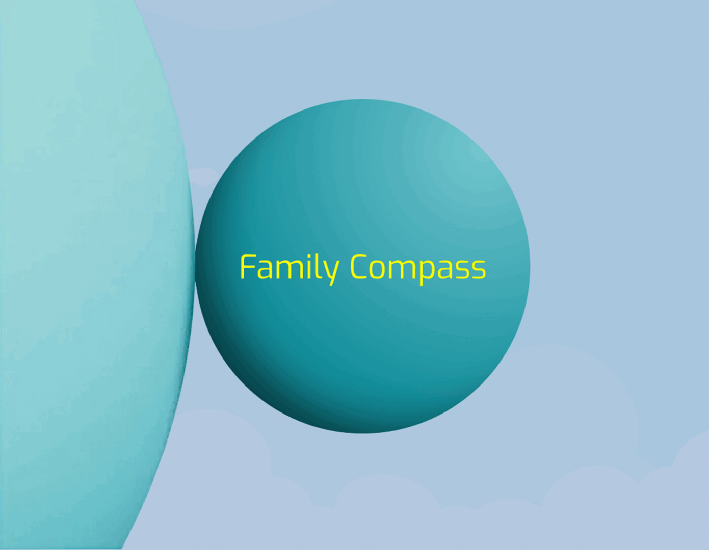 Blue sphere labeled 'Family Compass' on a light blue background.